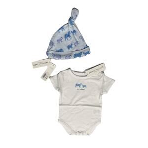 Janie and Jack Baby Bodysuit White Blue Tiger Print With Beanie 0-3 Month Infant